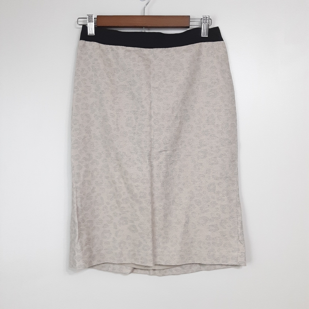 Ann Taylor Linen Animal Print Elegant Cream and Black Lined Skirt Women sz 4